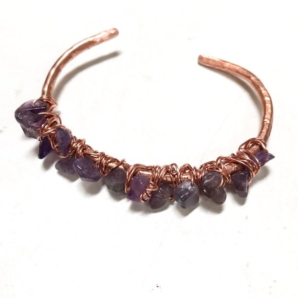 Genuine Amethyst Copper Gemstone Cuff Bracelet - Picture 6 of 6